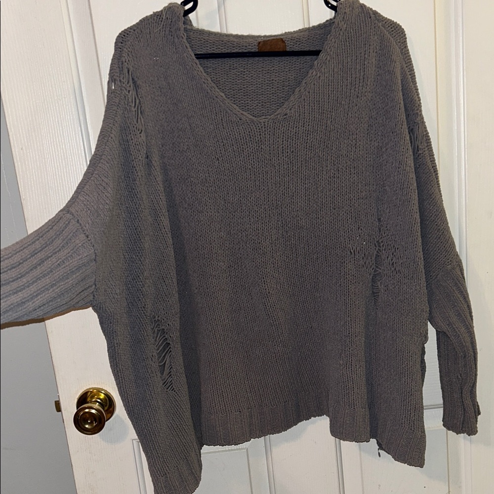 Gray Distressed Women's Sweater